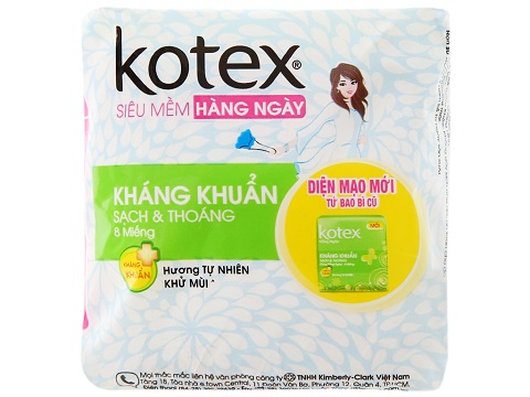 Băng vệ sinh Kotex hàng ngày hương tự nhiên kháng khuẩn.