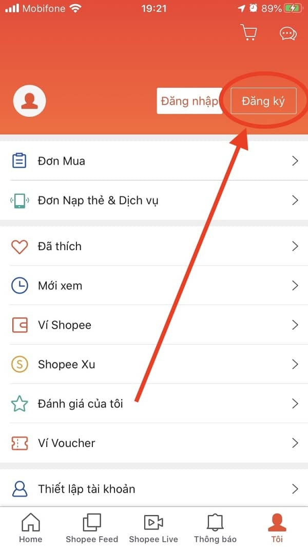 Cách đăng ký tài khoản Shopee trên App điện thoại